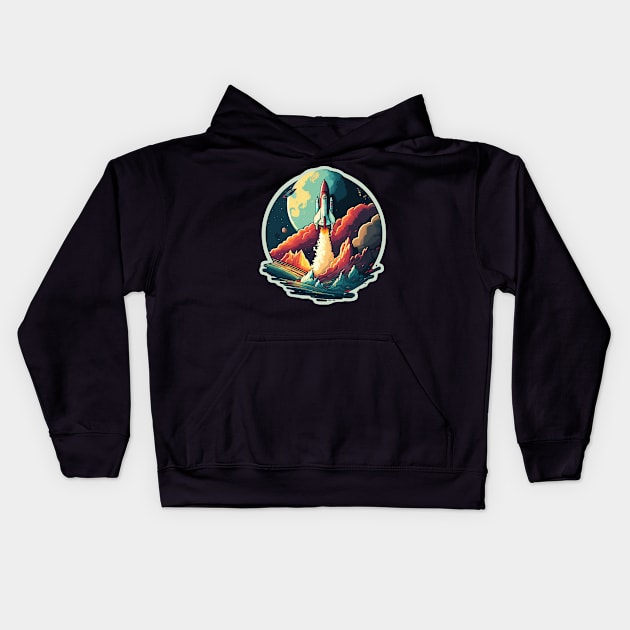 Rocketship to the moon Kids Hoodie by JORDYGRAPH